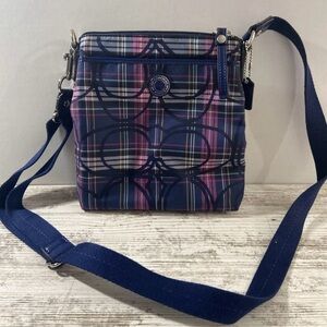 COACH Poppy Purple Multicolor Tartan Plaid Glitter Swingpack 48153